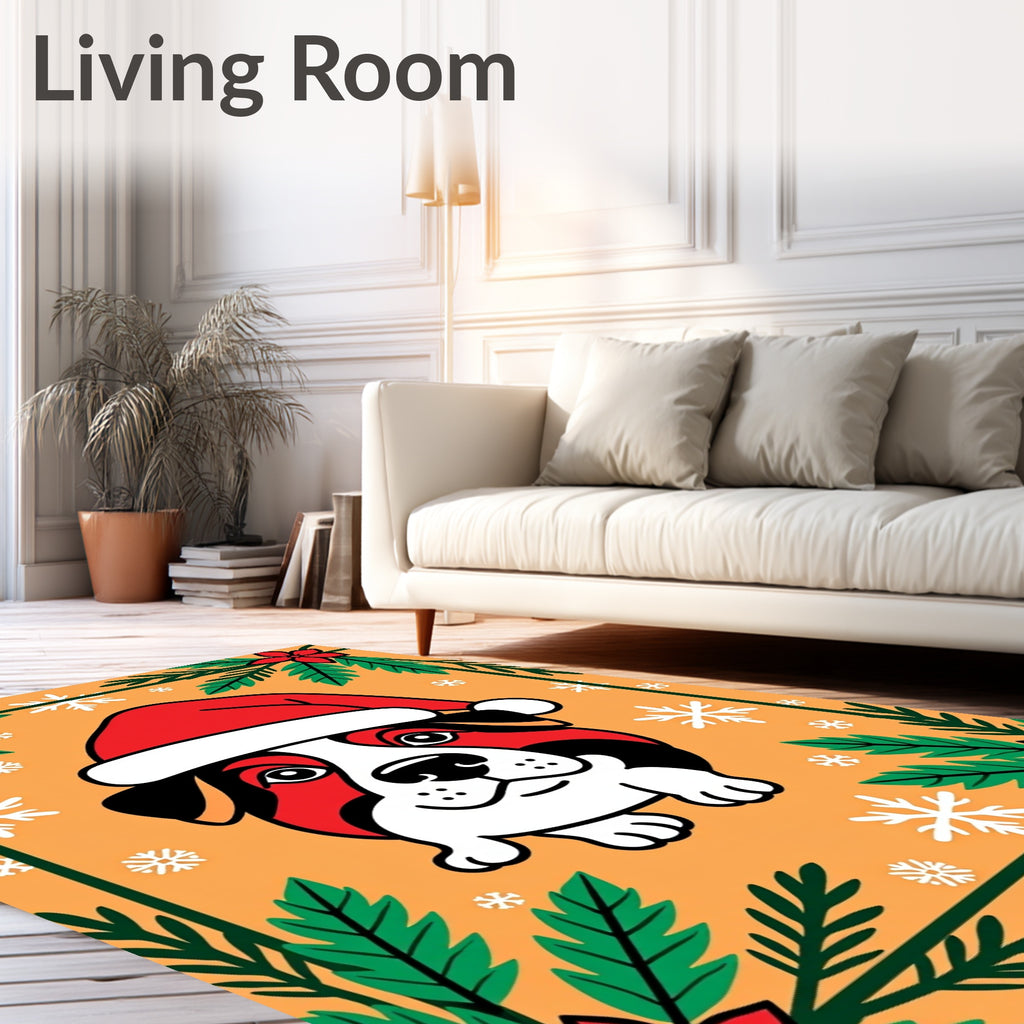 Festive Red Santa Dog Snowflakes Rug