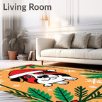 Festive Red Santa Dog Snowflakes Rug