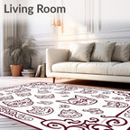 Crimson Cat Faces Scattered Borders Rug
