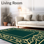 Emerald Gold Filigree Scroll Frame Rug