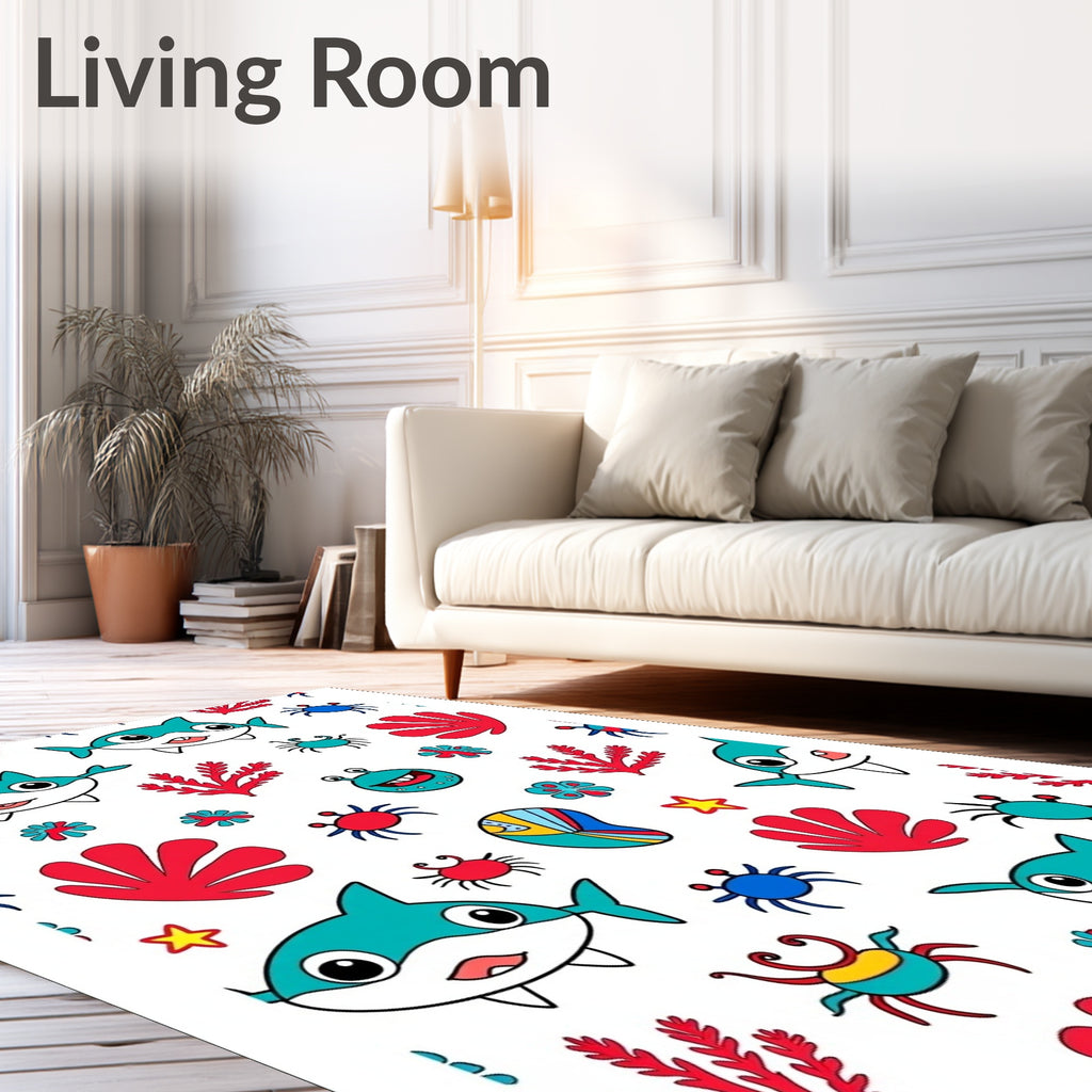 Whimsical Sea Creatures Turquoise Coral Rug