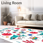 Whimsical Sea Creatures Turquoise Coral Rug