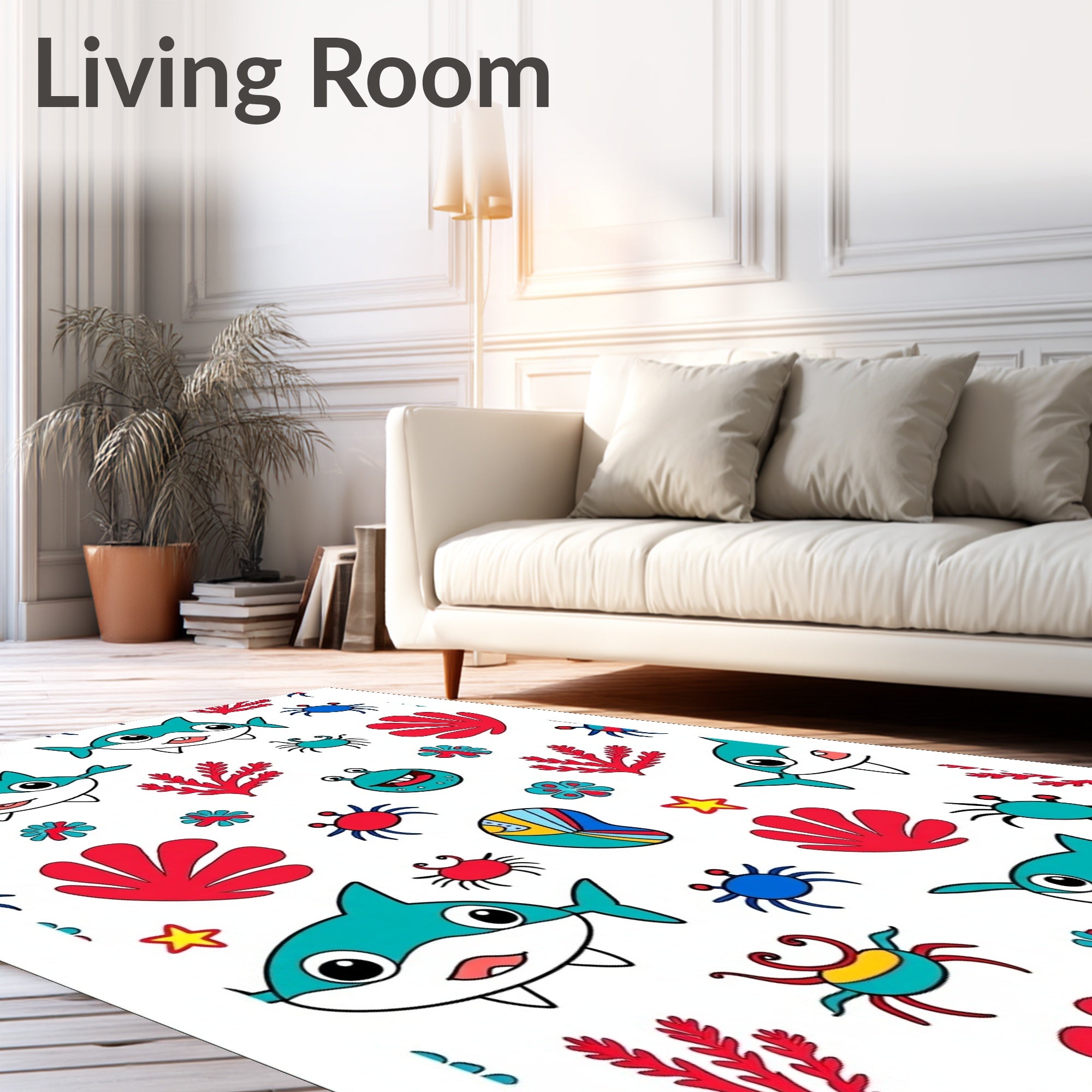 Whimsical Sea Creatures Turquoise Coral Rug