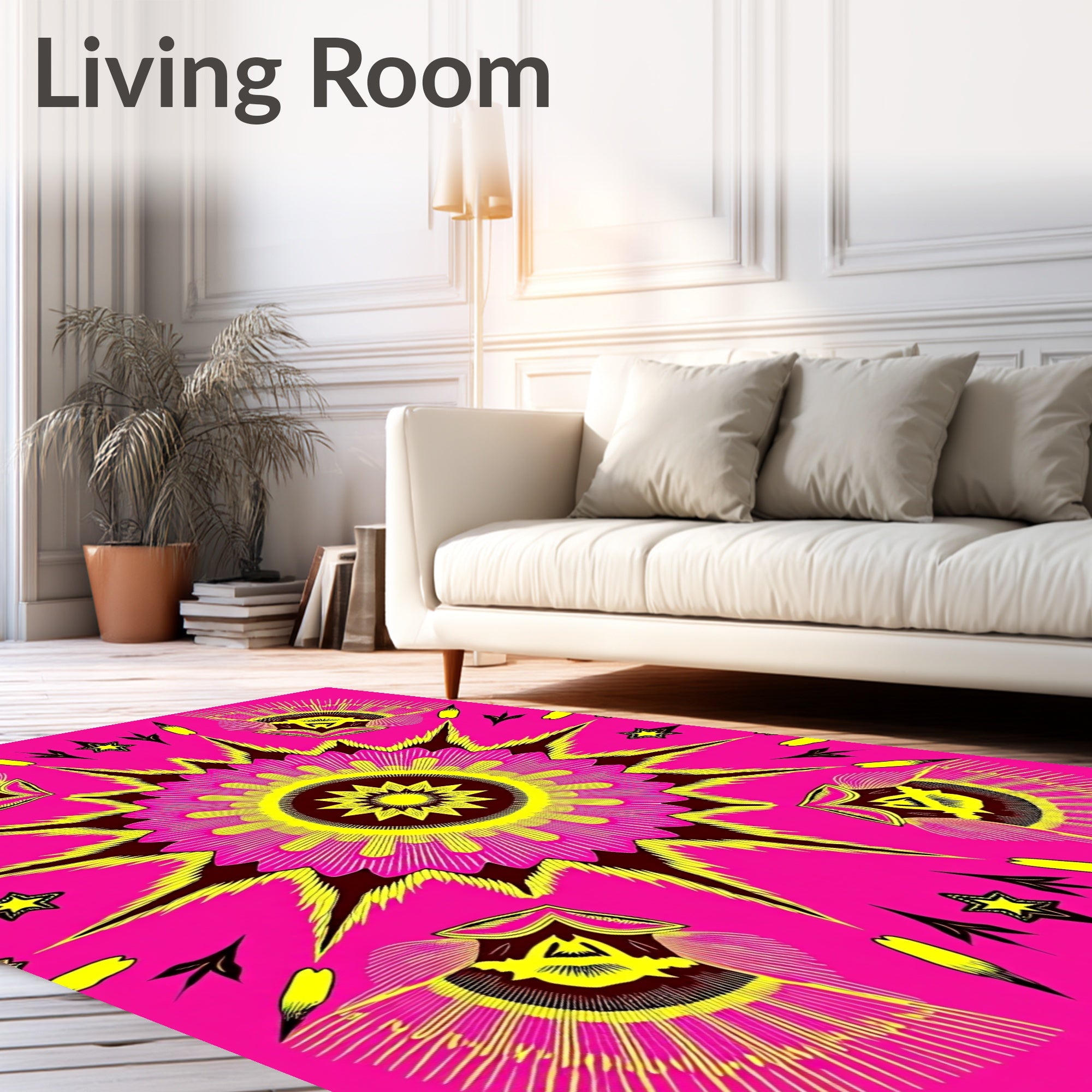 Electric Pink Yellow Sunburst Starburst Rug