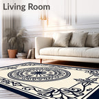 Ornate Dark Blue Medallion Border Rug