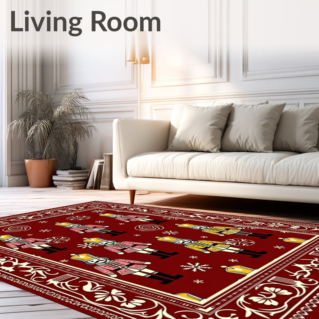 Crimson Nutcracker Soldiers and Snowflakes Rug