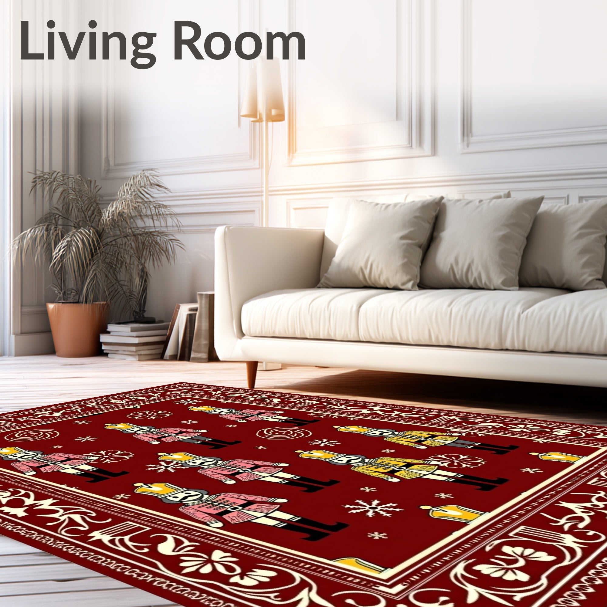 Crimson Nutcracker Soldiers and Snowflakes Rug