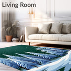 Winter Snowy Forest Pine Trees Rug