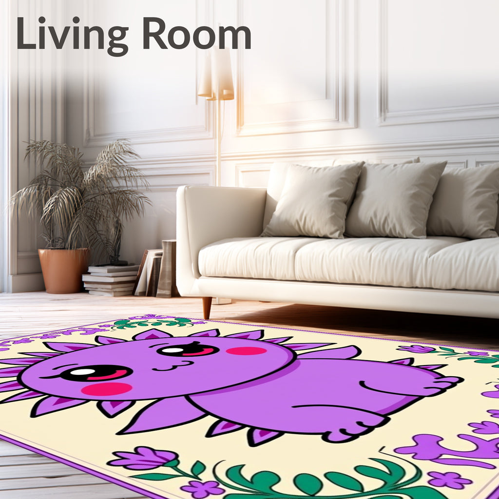 Kawaii Purple Monster Floral Border Rug