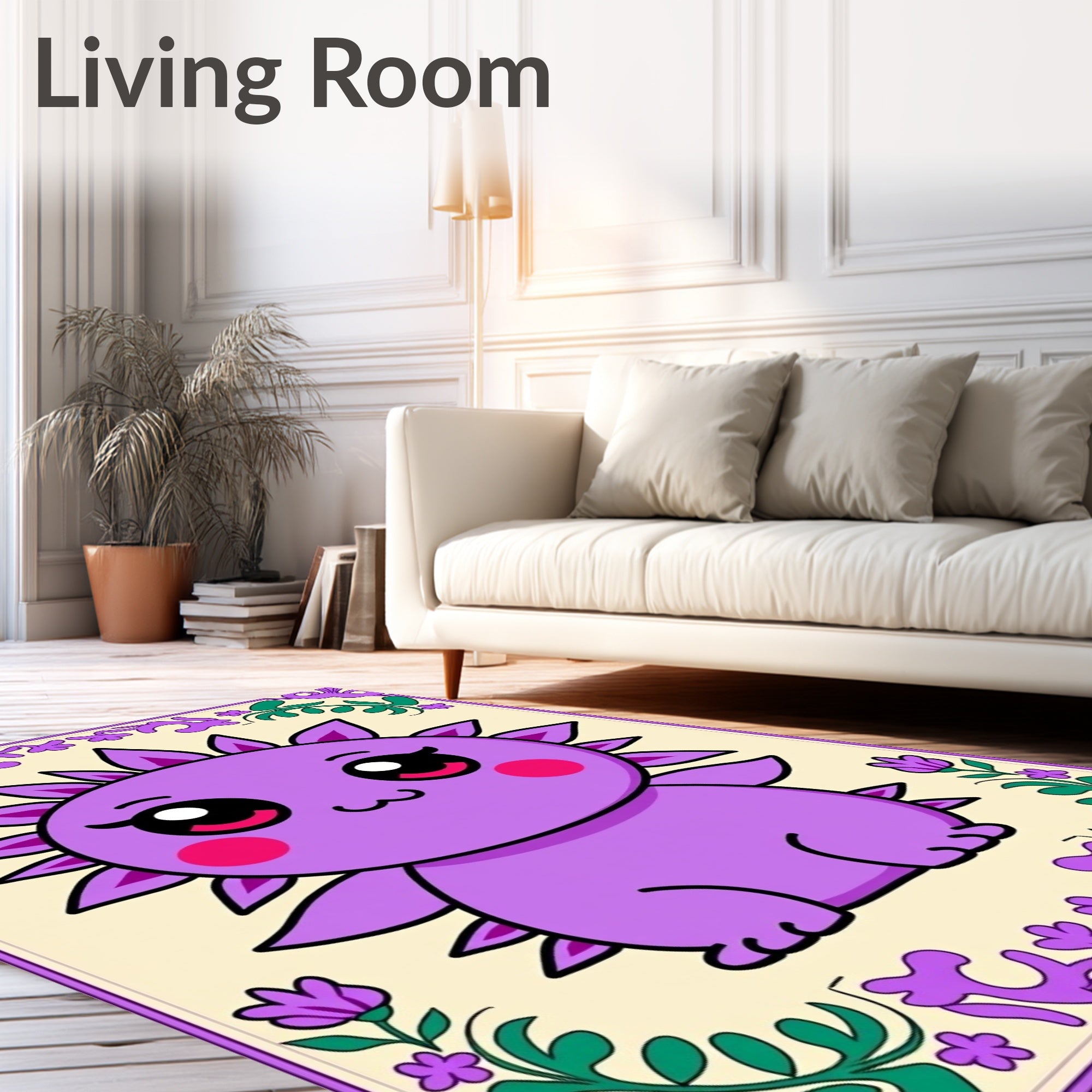 Kawaii Purple Monster Floral Border Rug