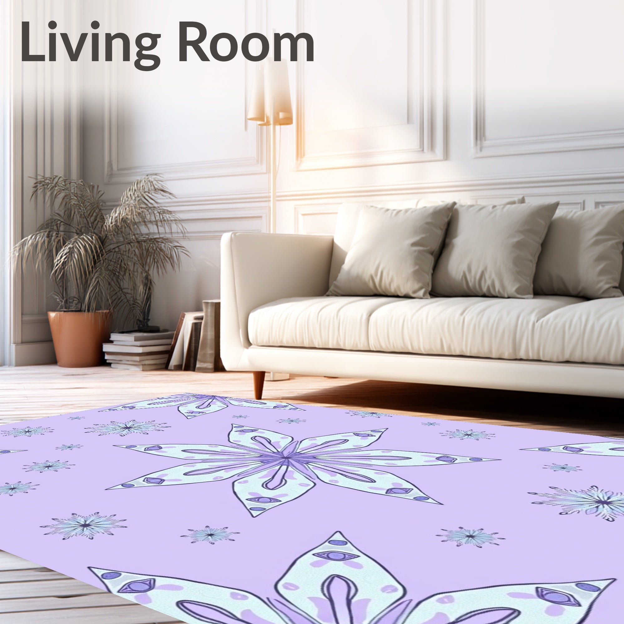 Lavender Purple Starburst Floral Bloom Rug