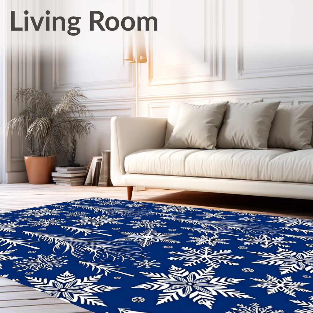 White Snowflake Forest Winter Scene Rug