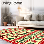 Crimson Deer And Evergreen Trees Foulard Rug