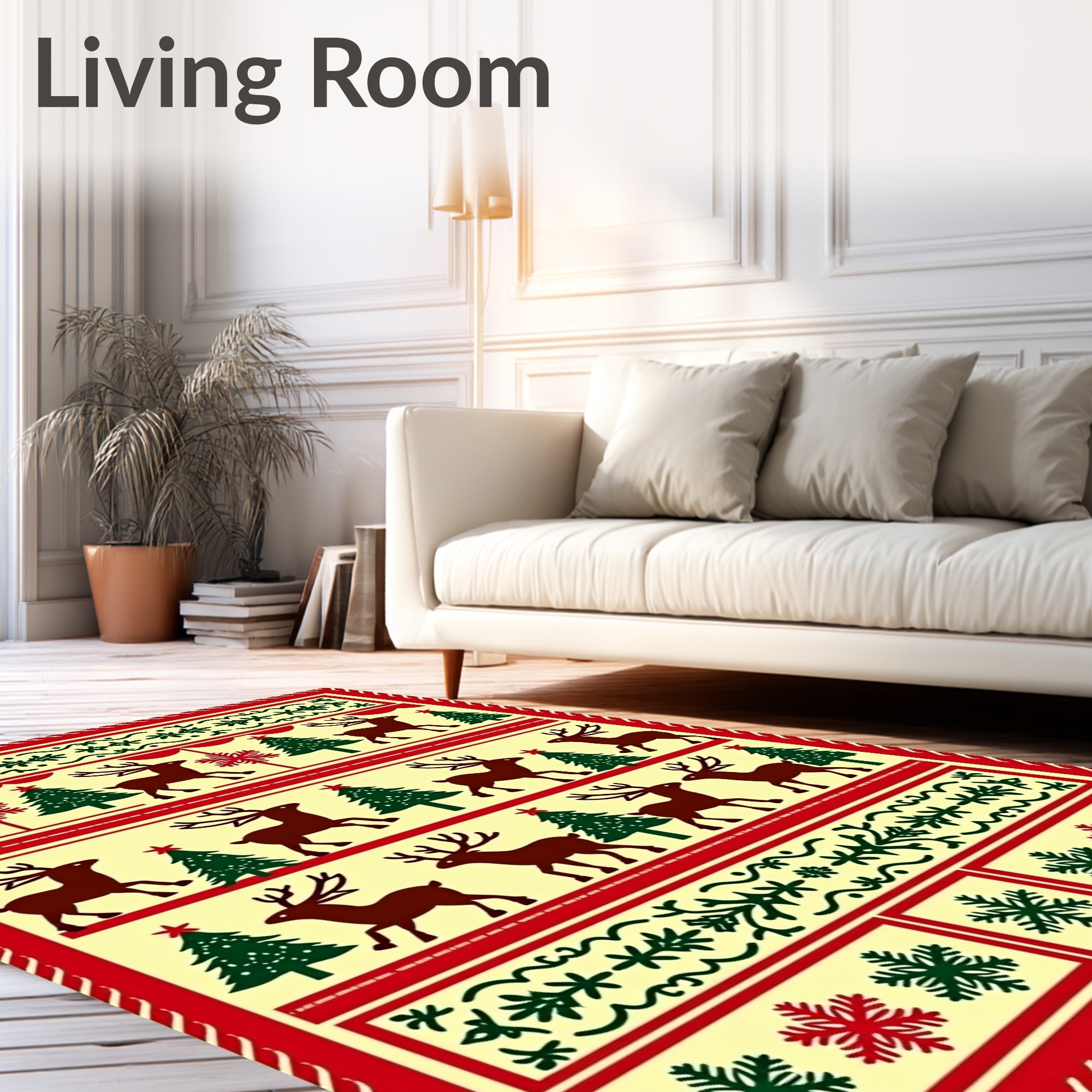 Crimson Deer And Evergreen Trees Foulard Rug