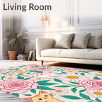 Playful Kittens Amongst Pink Roses Rug