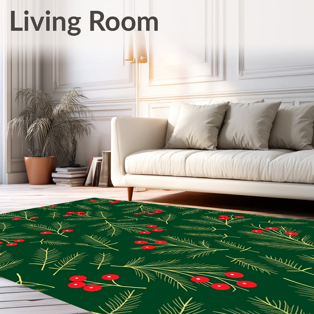 Festive Green Pine Berry Sprig Rug
