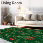 Festive Green Pine Berry Sprig Rug