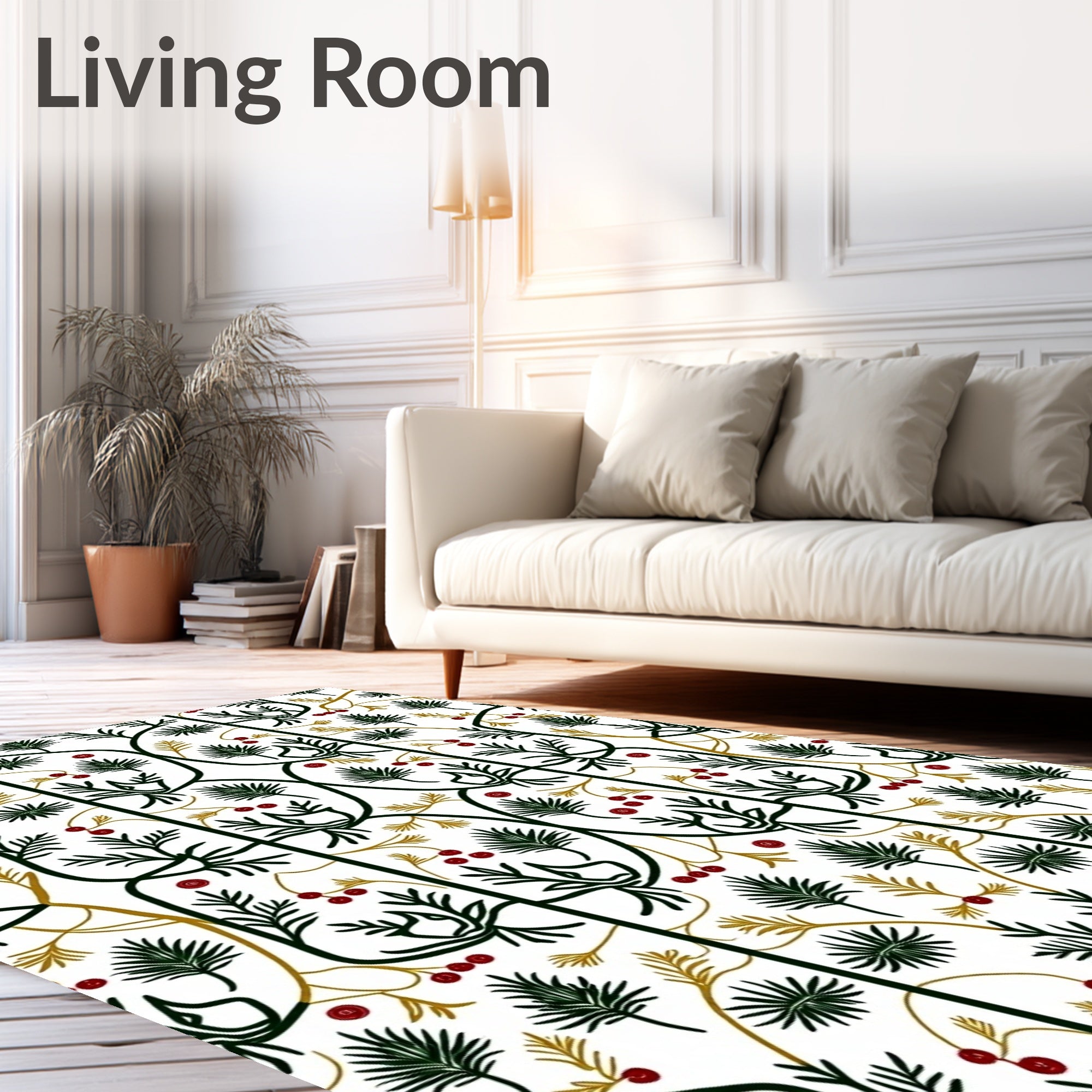 Green Red Leafy Vine Arabesque Rug