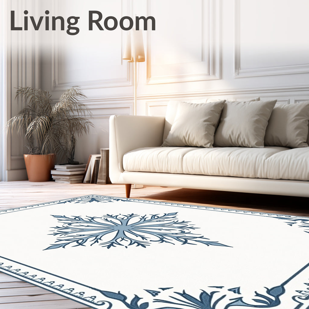Blue Snowflake Medallion Border Rug