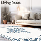 Blue Snowflake Medallion Border Rug