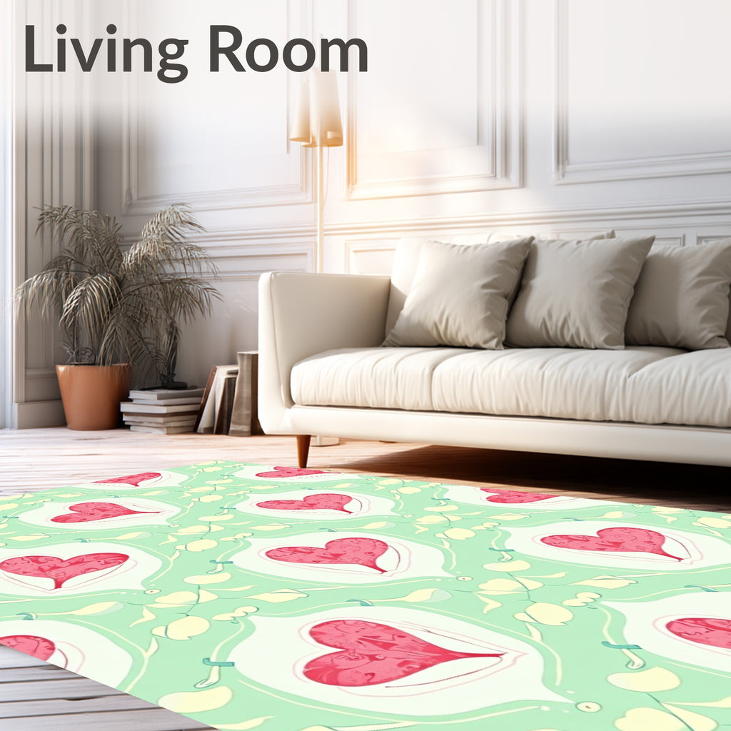 Whimsical Red Heart Floral Lattice Rug
