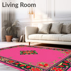 Vibrant Pink Floral Medallion Frame Rug