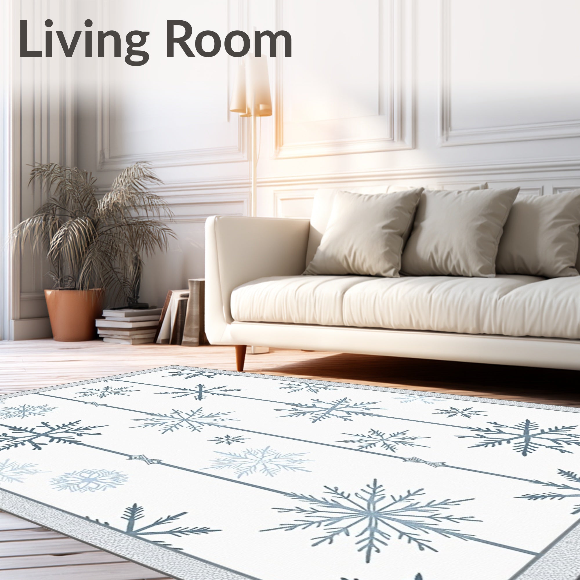 Winter Blue Snowflake Striped Rug