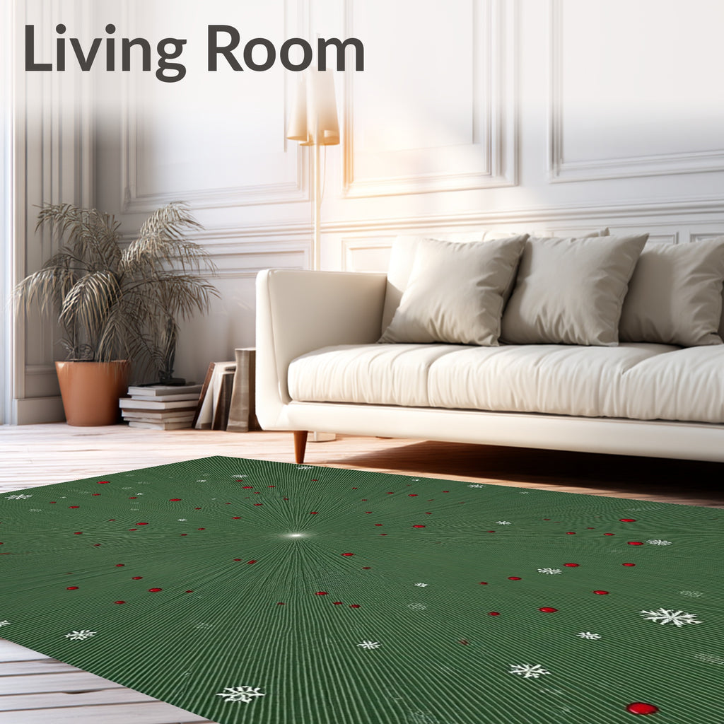 Green Festive Red Orb Snowflake Burst Rug