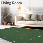 Green Festive Red Orb Snowflake Burst Rug