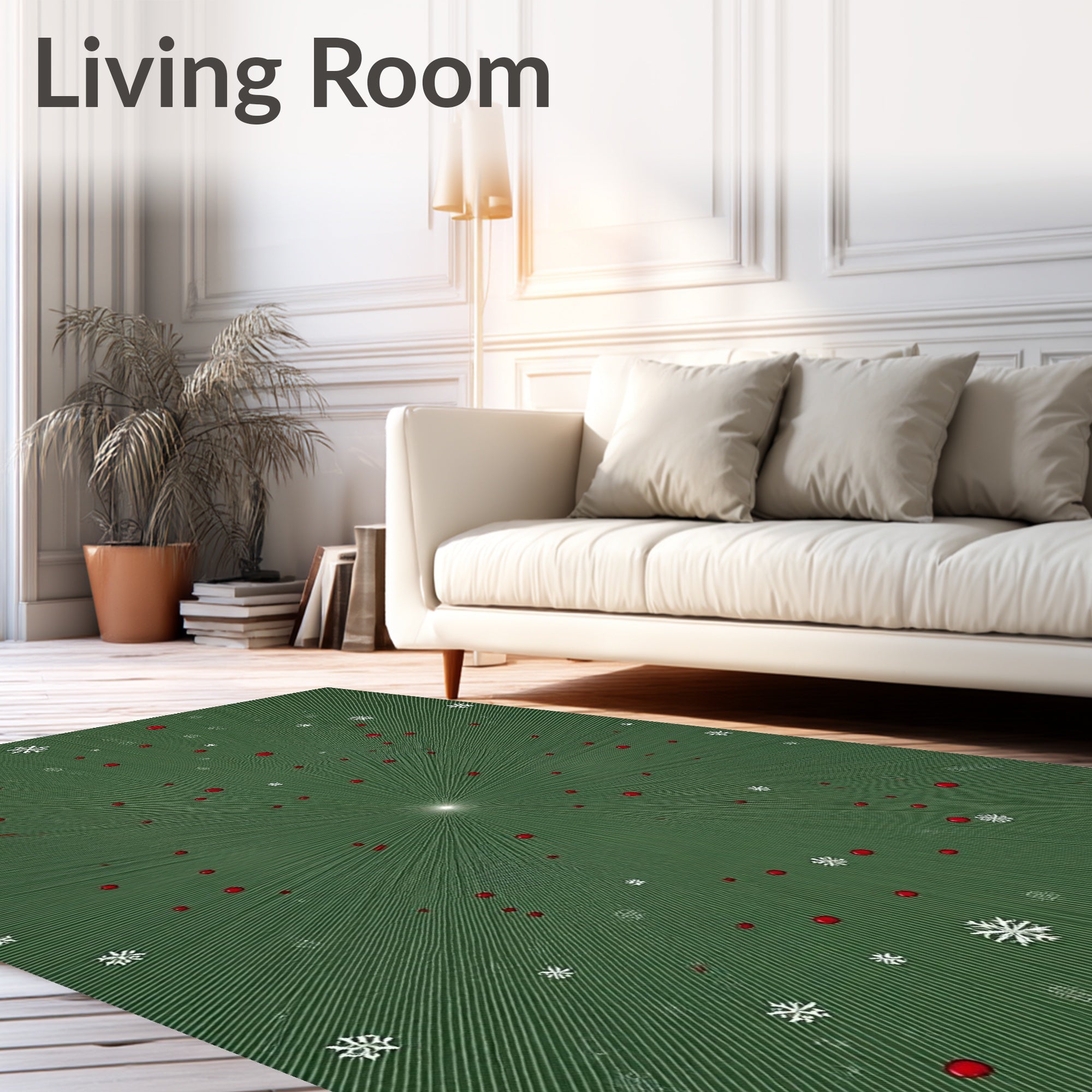 Green Festive Red Orb Snowflake Burst Rug