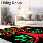 Bold Red Tree Stars Green Leaves Rug