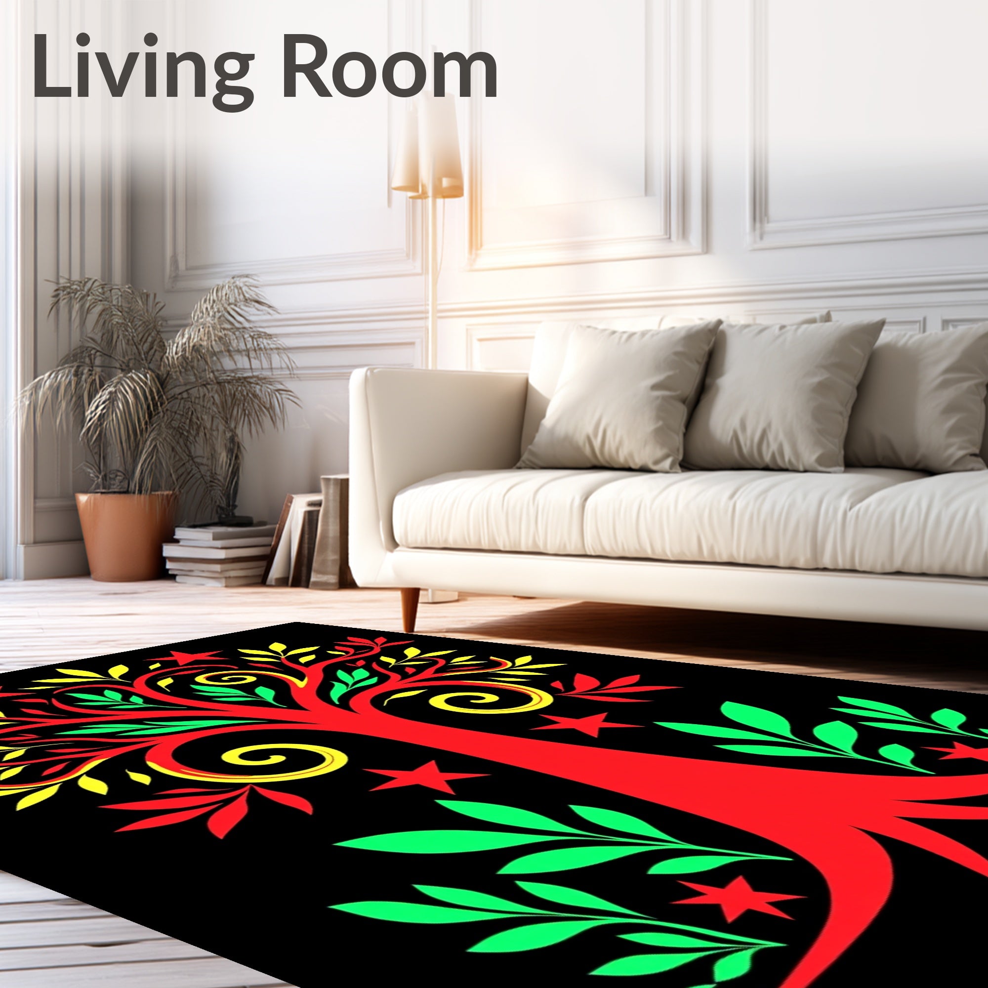 Bold Red Tree Stars Green Leaves Rug