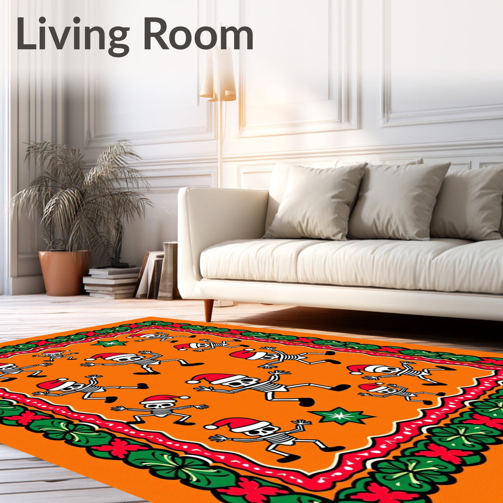 Whimsical Skeleton Christmas Celebration Border Rug