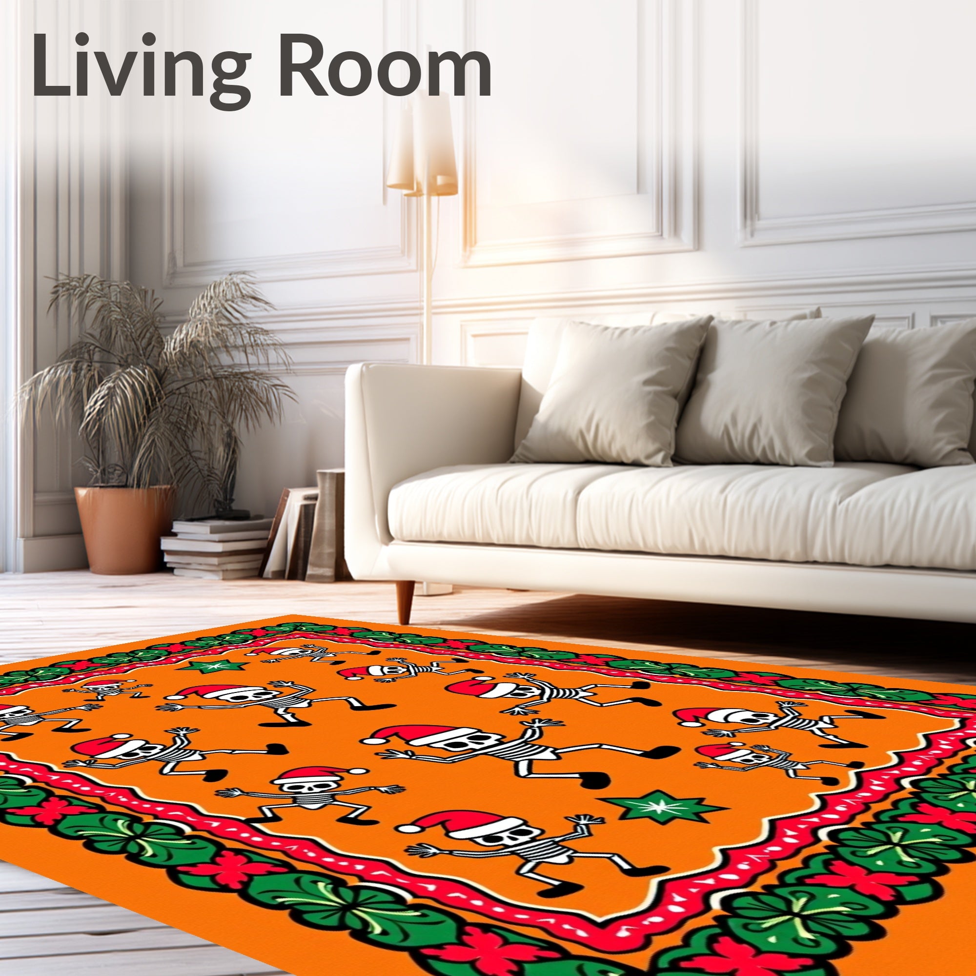Whimsical Skeleton Christmas Celebration Border Rug