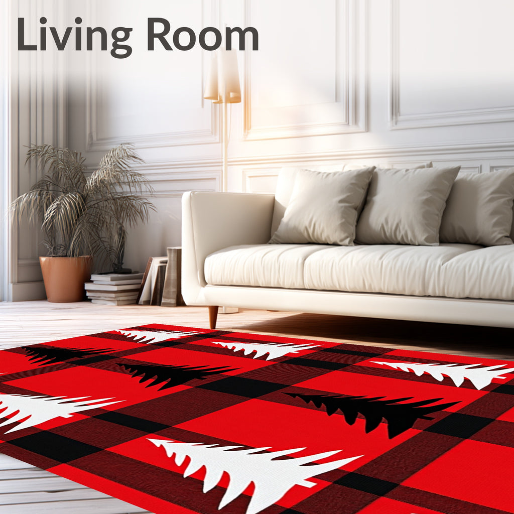 Red Black Buffalo Plaid Trees Rug