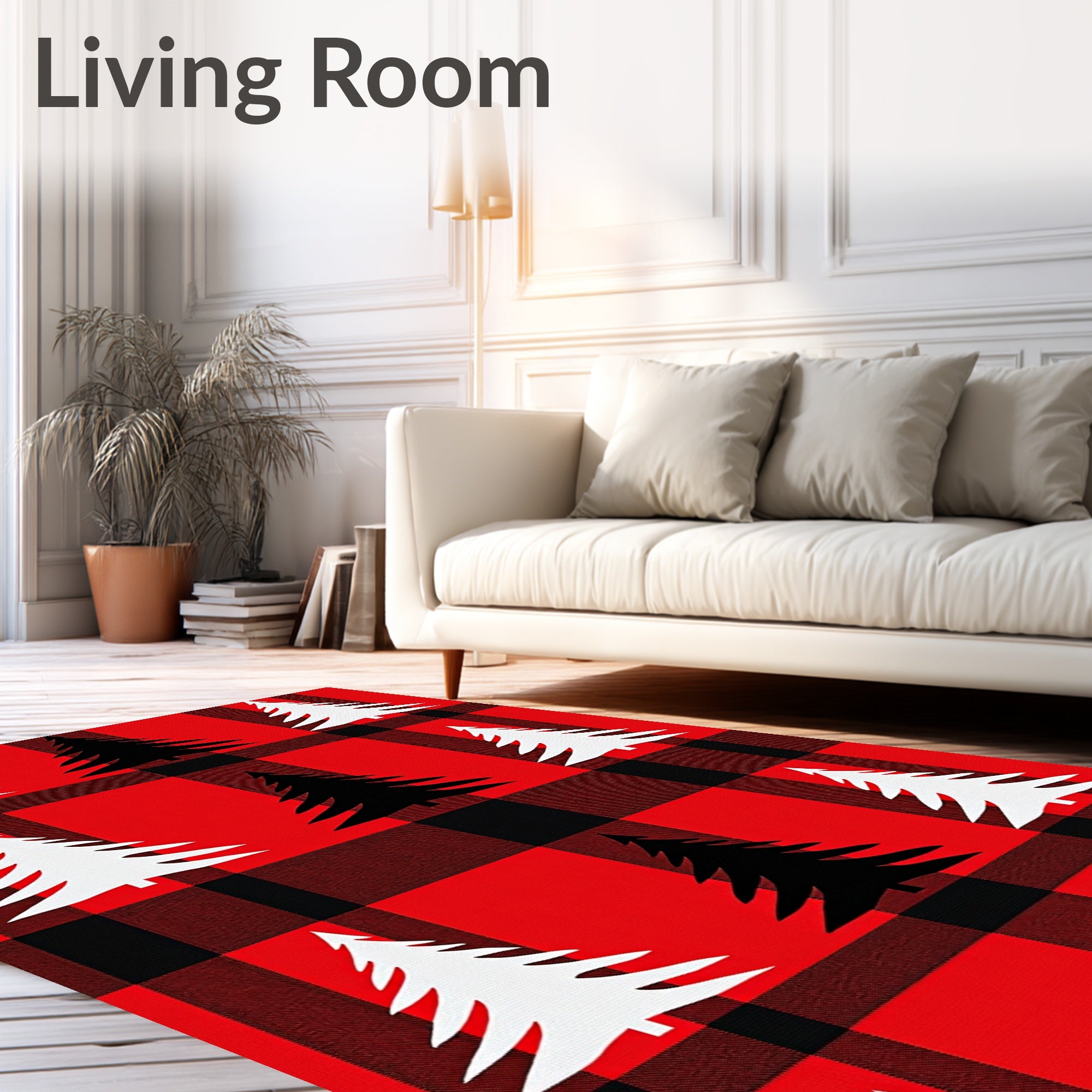 Red Black Buffalo Plaid Trees Rug
