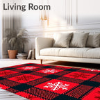 Red Black Plaid Snowflake Rug