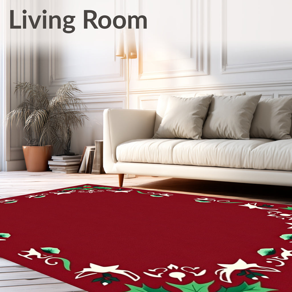 Crimson Holly Berry Bird Garlands Rug