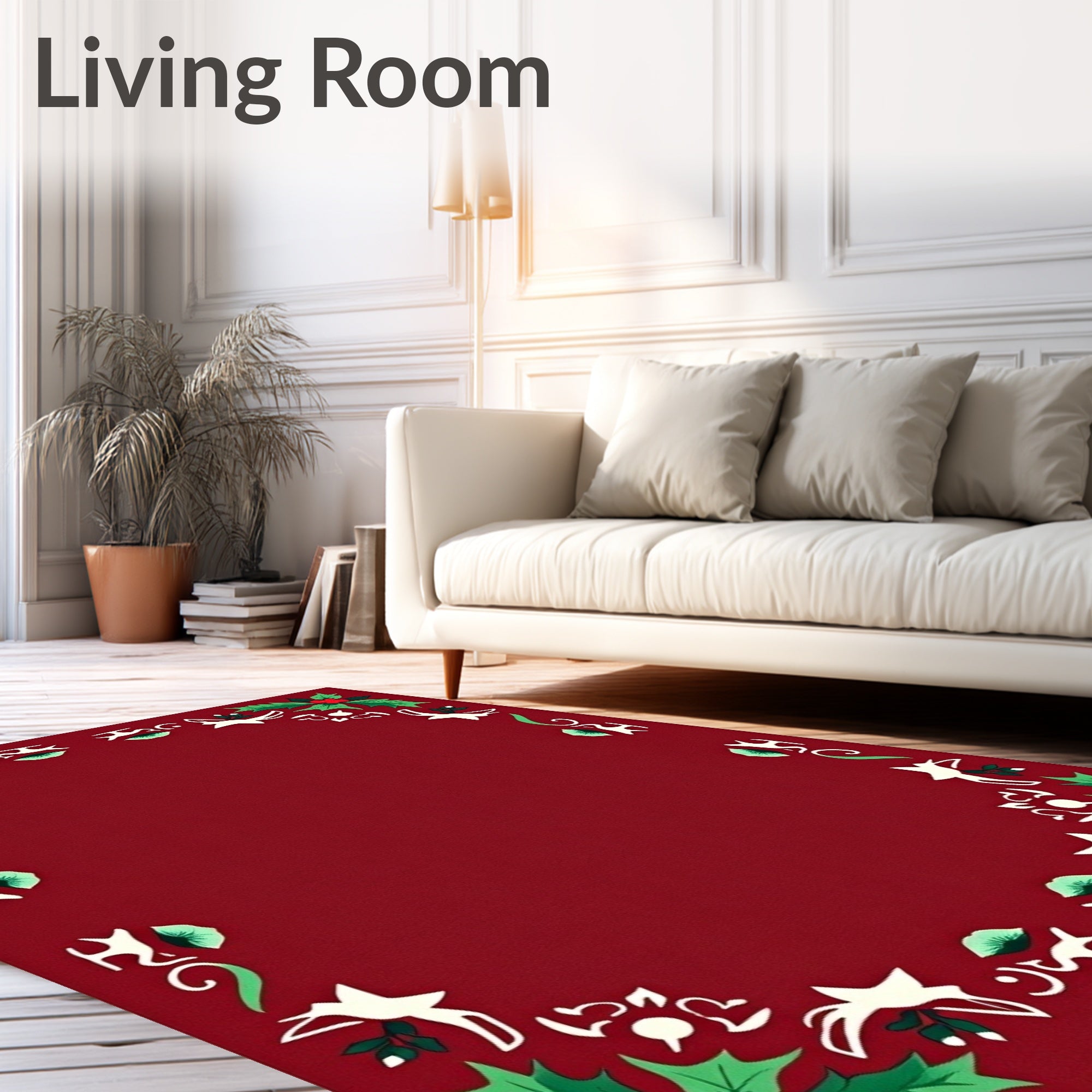 Crimson Holly Berry Bird Garlands Rug