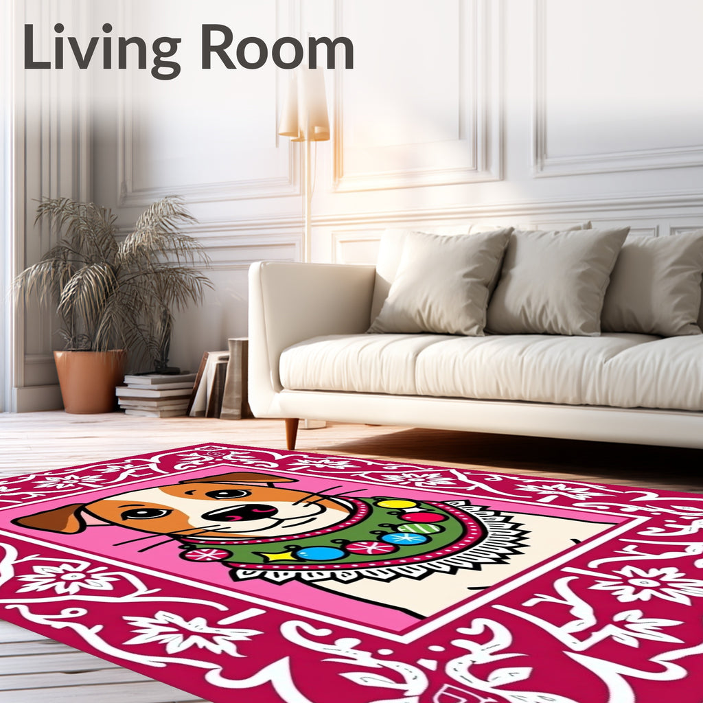 Whimsical Dog Festive Ornaments Border Rug