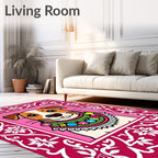 Whimsical Dog Festive Ornaments Border Rug