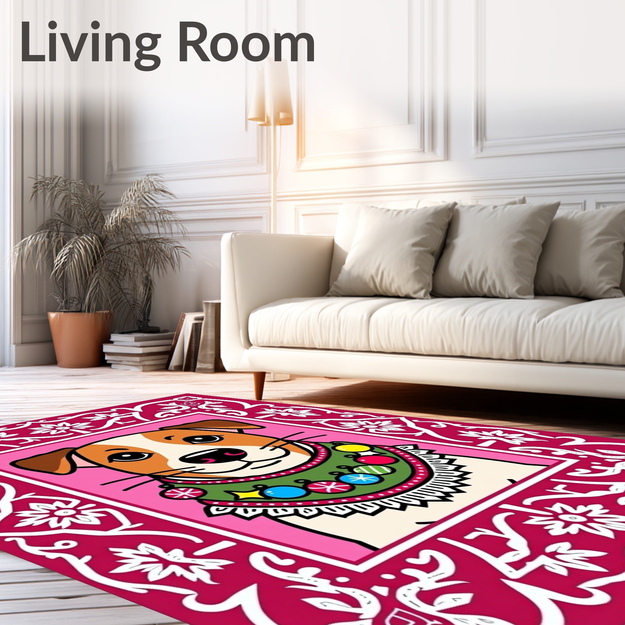 Whimsical Dog Festive Ornaments Border Rug