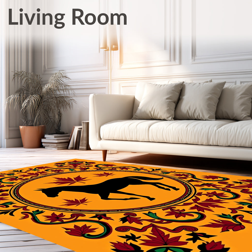 Black Horse Maple Leaf Medallion Border Rug