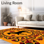 Black Horse Maple Leaf Medallion Border Rug