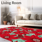 Bold Red Floral Garden Print Rug