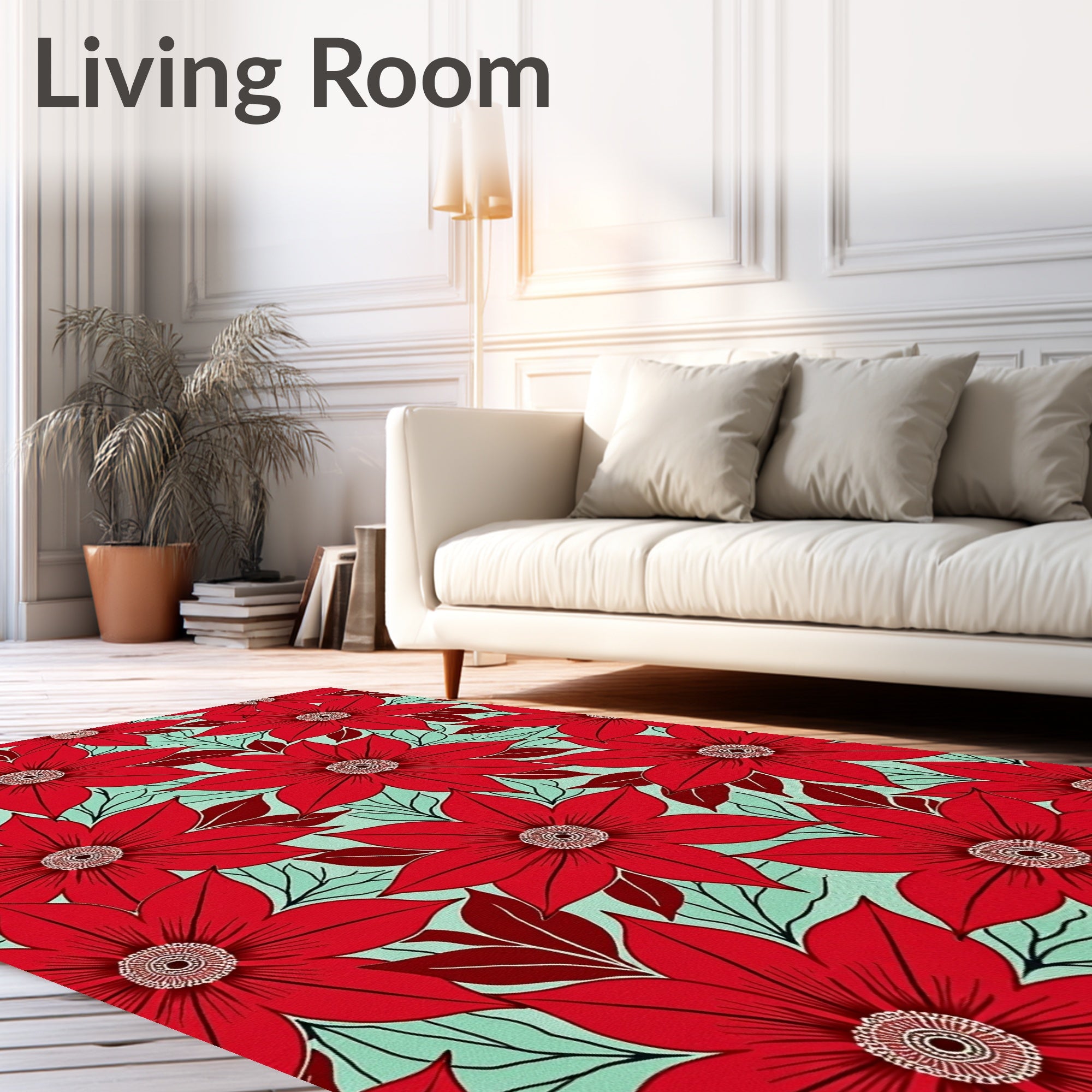 Bold Red Floral Garden Print Rug