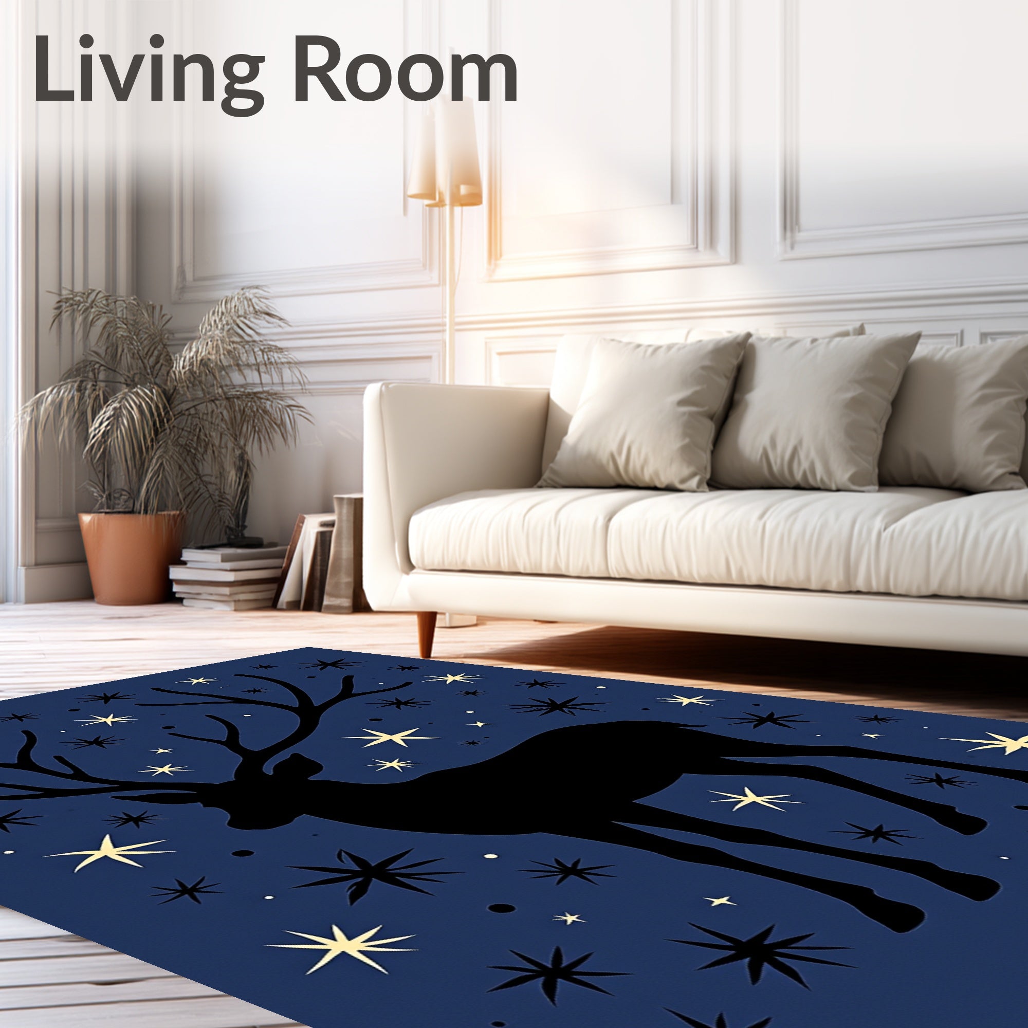 Night Sky Stag With Twinkling Stars Rug