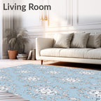 Serene Blue Floral Medallion Damask Rug