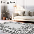 Ornate Floral Scroll Frame Gray Rug