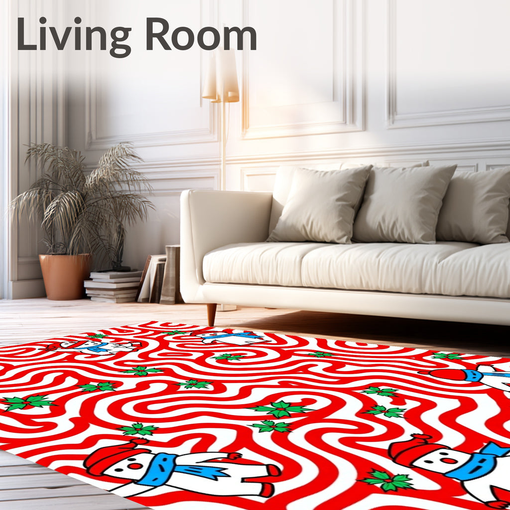 Jolly Snowmen Red Swirl Holiday Rug